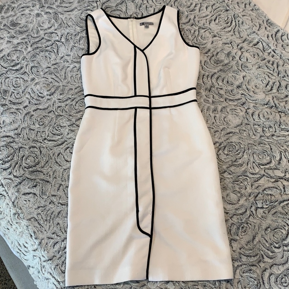 White Dress with Black Piping Detail